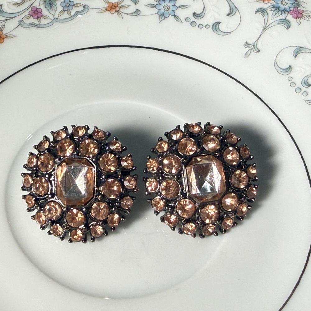Pink champagne vintage rhinestone cluster earrings